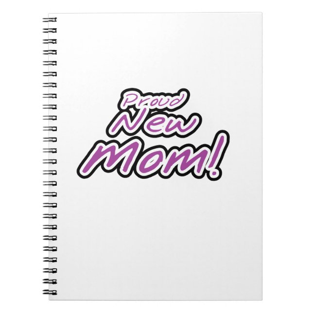 Proud New Mom Black and Purple Text Gifts Notebook (Front)