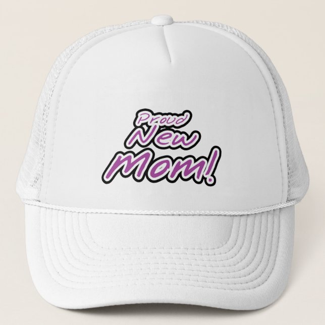 Proud New Mom Purple Text Tshirts and Gifts Trucker Hat (Front)