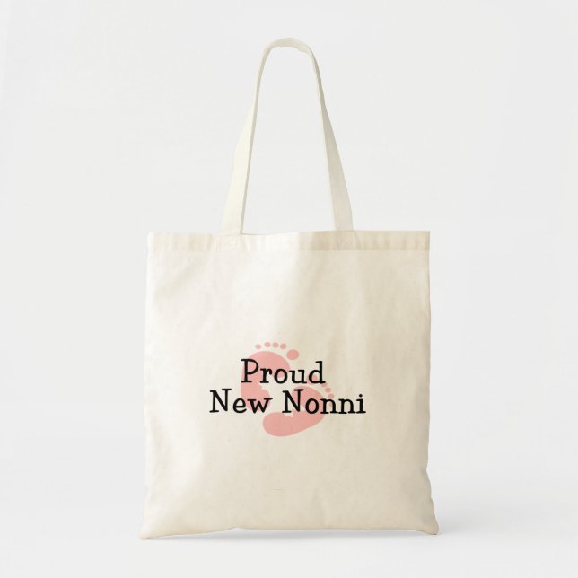 Proud New Nonni Baby Girl Footprints Tote Bag (Front)