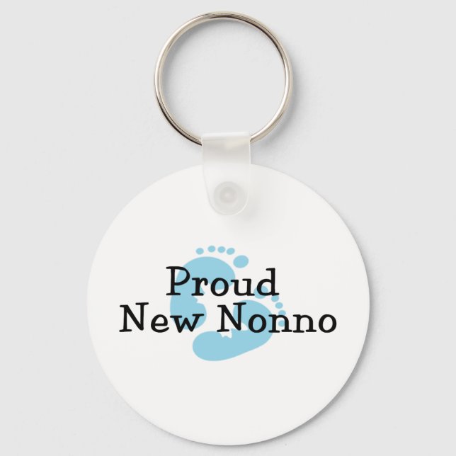 Proud New Nonno Baby Boy Footprints Keychain (Front)