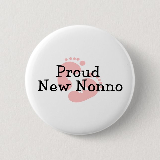 Proud New Nonno Baby Girl Footprints Pinback Button (Front)