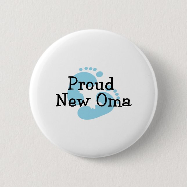 Proud New Oma Baby Boy Footprints Button (Front)