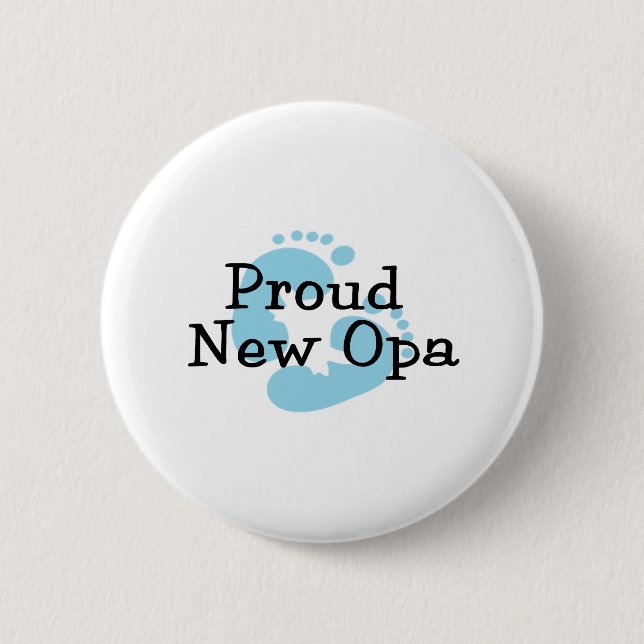 Proud New Opa Baby Boy Footprints Button (Front)