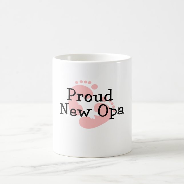 Proud New Opa Baby Girl Footprints Coffee Mug (Center)