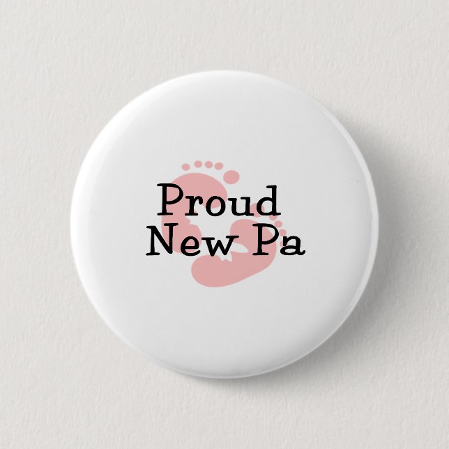 Proud New Pa Baby Girl Footprints Button (Front)