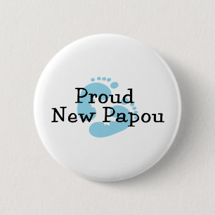 Proud New Papou Baby Boy Footprints Pinback Button