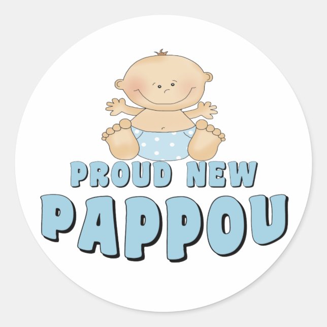 PROUD NEW Pappou Boy Classic Round Sticker (Front)