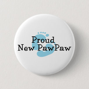 Proud New PawPaw Baby Girl Footprints Button