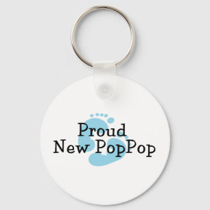 Proud New PopPop Baby boy Footprints Keychain