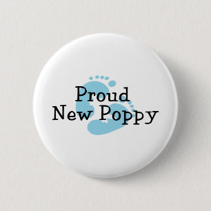 Proud New Poppy Baby Boy Footprints Pinback Button