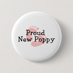 Proud New Poppy Baby Girl Footprints Pinback Button