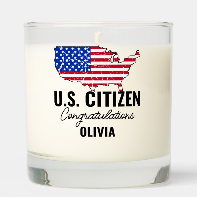 Proud New U.S. Citizen – American Map  Scented Candle (Front)