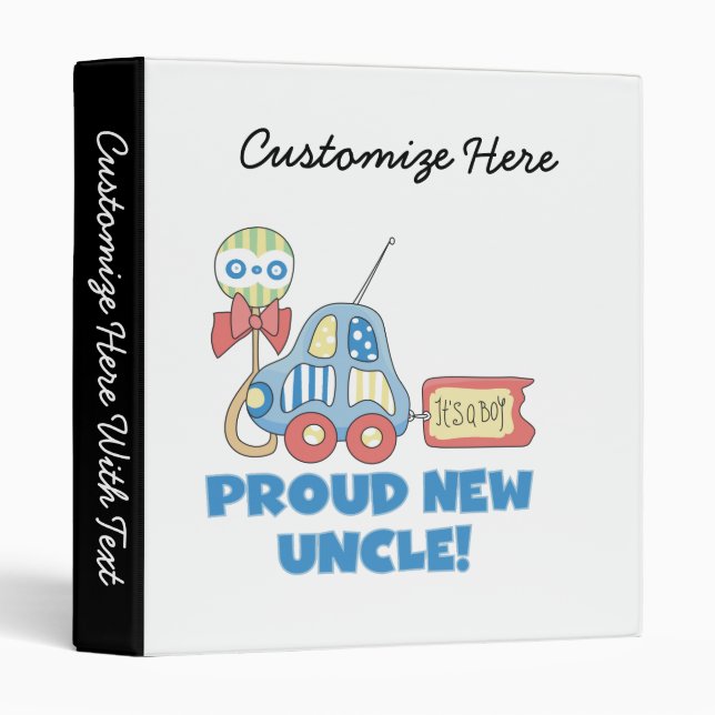 Proud New Uncle Car It's a Boy Gifts 3 Ring Binder (Front/Spine)
