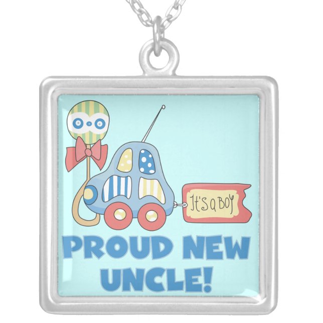 Proud New Uncle Car It's a Boy Gifts Silver Plated Necklace (Front)