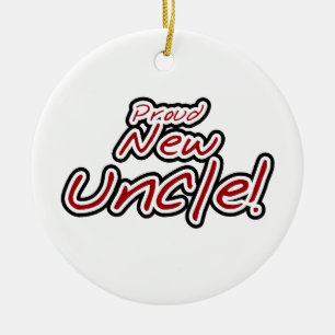 Proud New Uncle Red and Black Text Gifts Ceramic Ornament