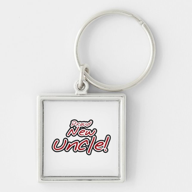 Proud New Uncle Red and Black Text Gifts Keychain (Front)