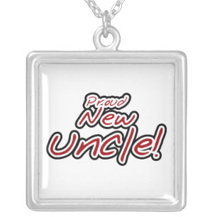 Proud New Uncle Red and Black Text Gifts Silver Plated Necklace
