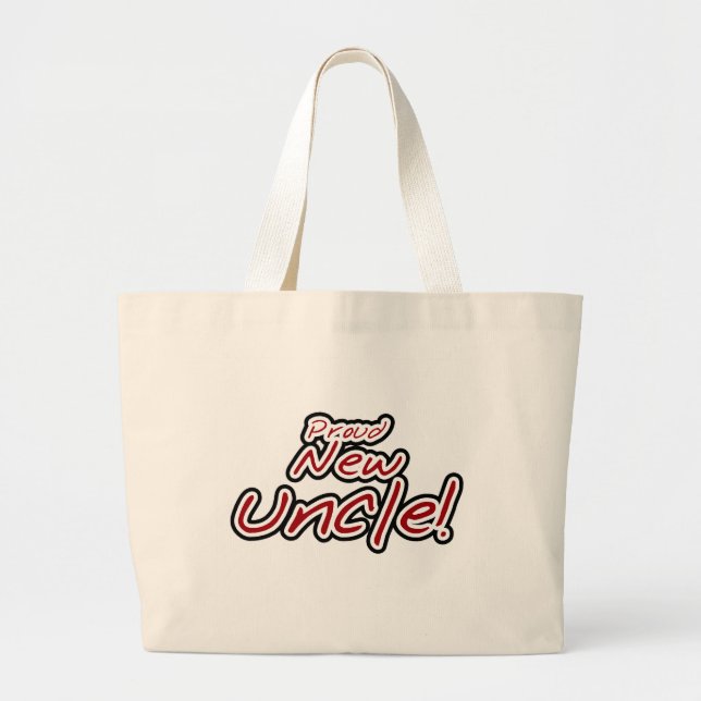 Proud New Uncle - Red and Black Text Large Tote Bag (Front)
