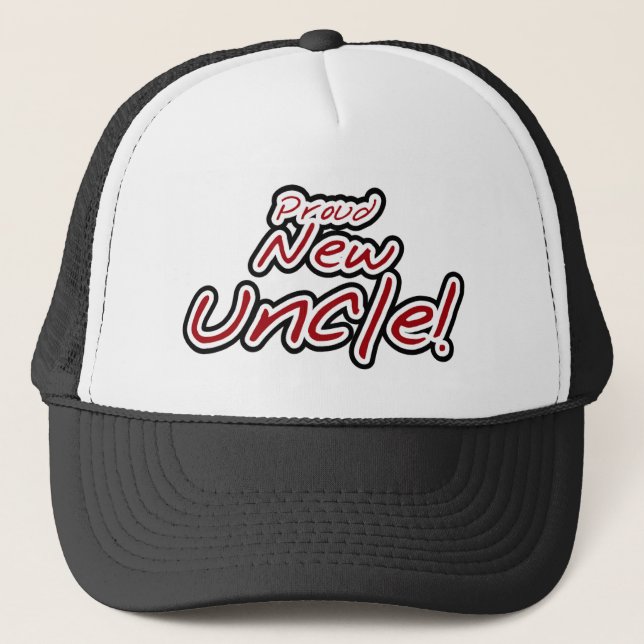 Proud New Uncle - Red and Black Text Trucker Hat (Front)