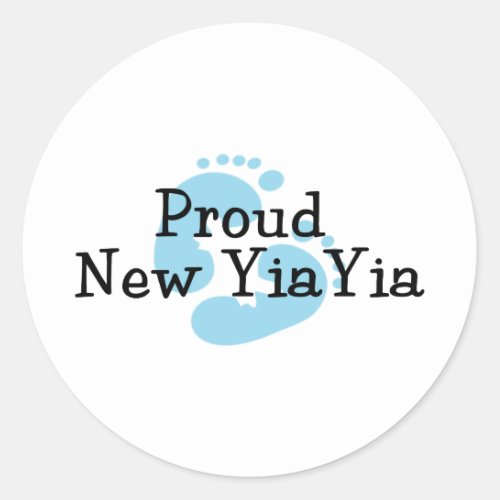 Proud New Yiayia Baby boy Footprints Classic Round Sticker