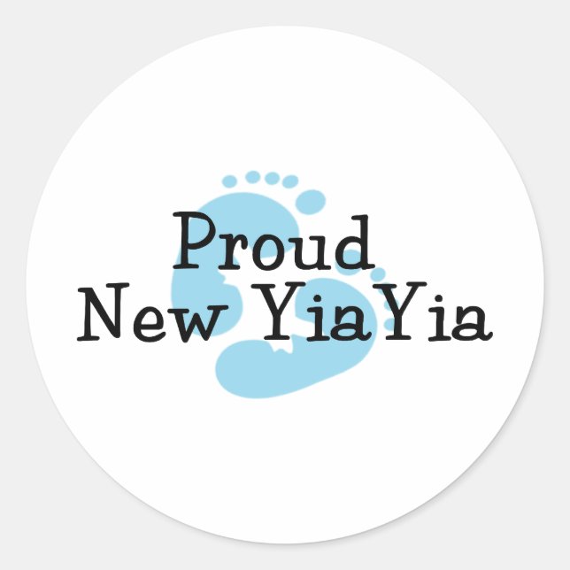 Proud New Yiayia Baby boy Footprints Classic Round Sticker (Front)