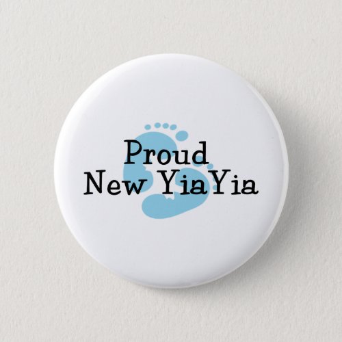 Proud New Yiayia Baby boy Footprints Pinback Button