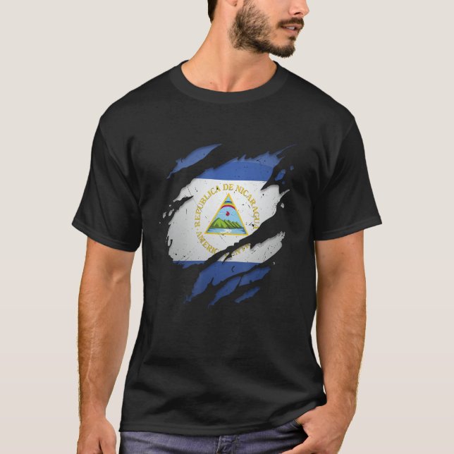 Proud Nicaraguan Shirts Torn Ripped Nicaragua Flag (Front)