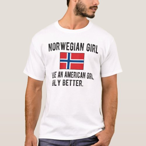 Proud Norwegian Girl Norway Flag Norwegian Roots T_Shirt