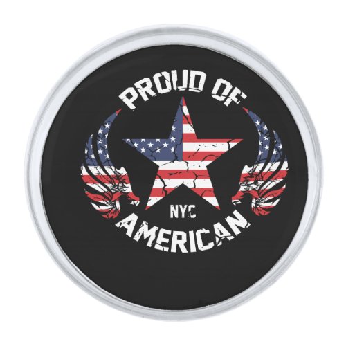 proud of american typeface design silver finish lapel pin