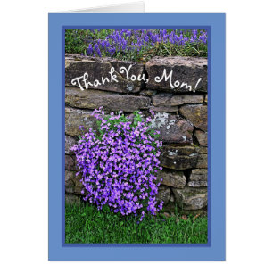 PROUD OF MOM/PURPLE FLOWERS CASCADING OVER STONE W CARDS