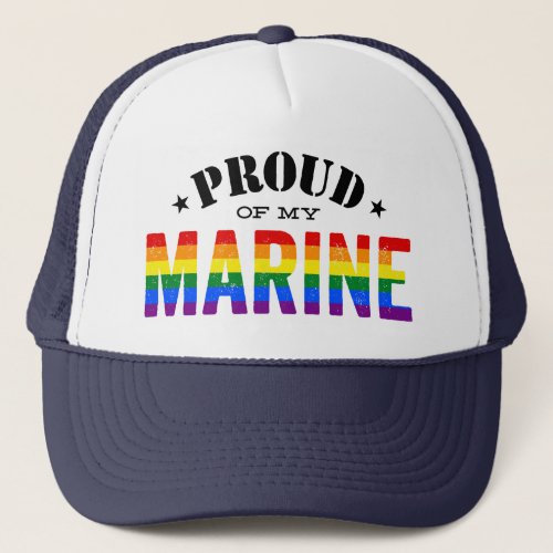 Proud of My Gay Marine Rainbow Flag Trucker Hat
