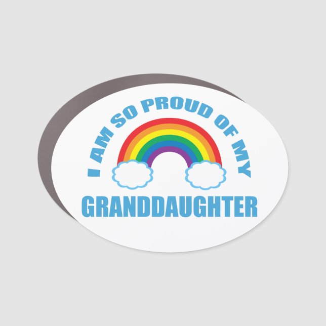 Proud of My Granddaughter Rainbow Christmas Car Magnet (Front)