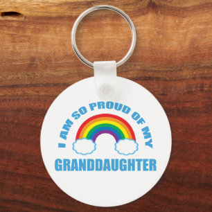 Proud of My Granddaughter Rainbow Grandparent Keychain