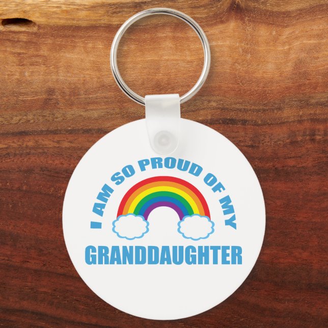 Proud of My Granddaughter Rainbow Grandparent Keychain (Front)