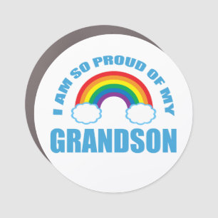 Proud of My Grandson Rainbow Grandparent Car Magnet