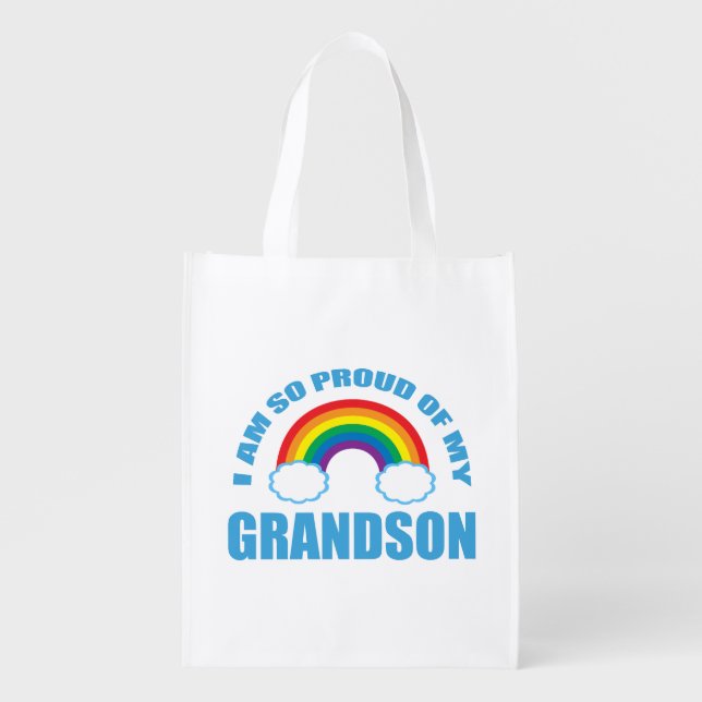 Proud of My Grandson Rainbow Grandparents Grocery Bag (Front)