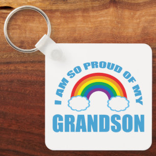 Proud of My Grandson Rainbow Grandparents Keychain