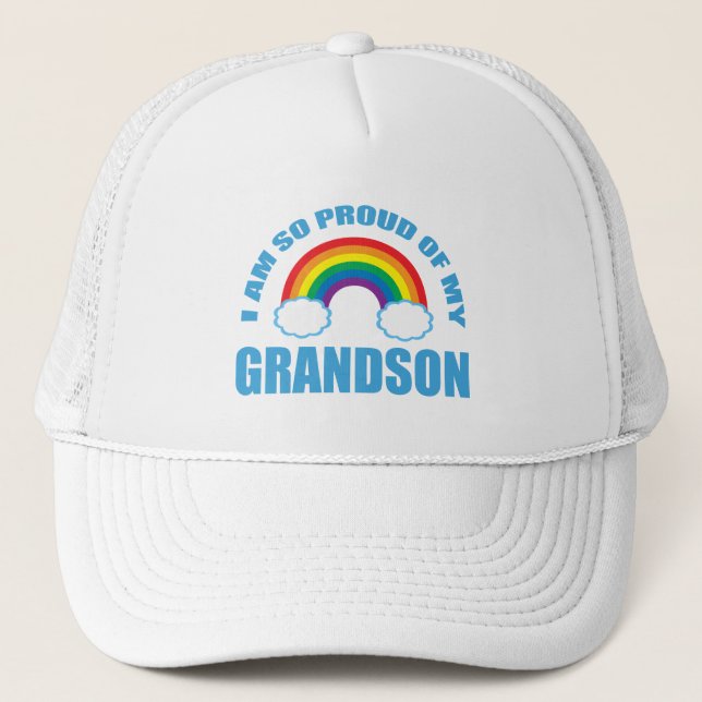 Proud of My Grandson Rainbow Grandparents Trucker Hat (Front)