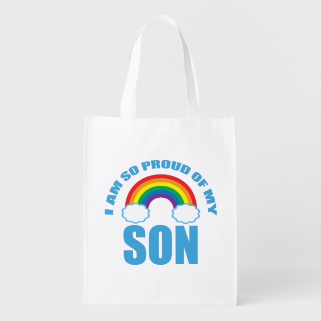 Proud of My Son Rainbow Gay Pride Parent Grocery Bag (Front)