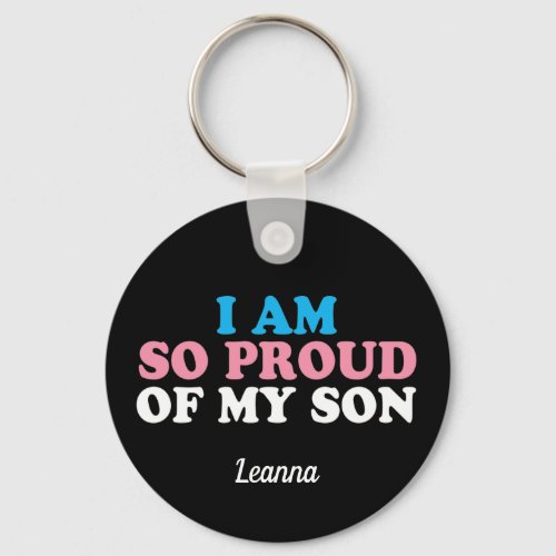 Proud of My Transgender Son Mom Dad Monogram Keychain