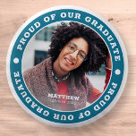 Proud of our Graduate 20XX | Graduation Photo Button<br><div class="desc">This simple and classic design is composed of serif typography and add a custom photo.</div>