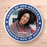 Proud of our Graduate 20XX | Graduation Photo Button<br><div class="desc">This simple and classic design is composed of serif typography and add a custom photo.</div>