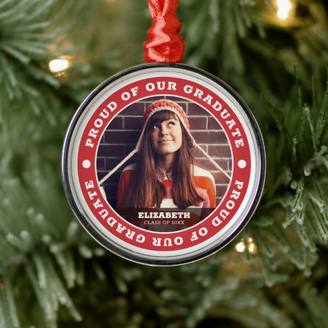 Proud of our Graduate 20XX Graduation Photo Metal Ornament (Tree)