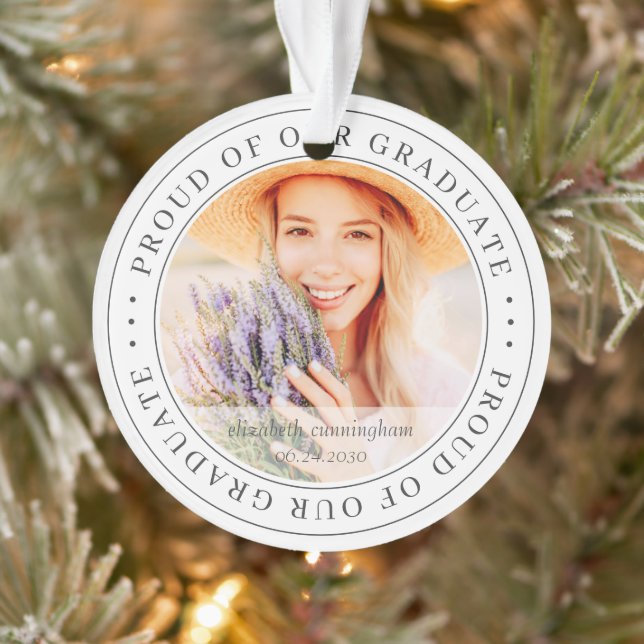 Proud of our Graduate 20XX Modern Graduation Photo Ornament (Tree)