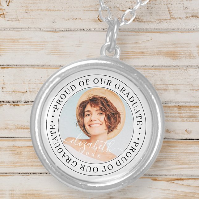 Proud of our Graduate 20XX Modern Graduation Photo Silver Plated Necklace (Creator Uploaded)