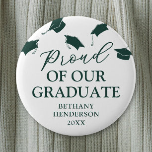 Proud of our Graduate Green Graduation Button