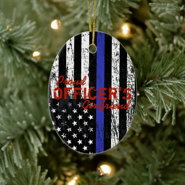 Proud Officer's Girlfriend Thin Blue Line Ceramic Ornament (Tree)