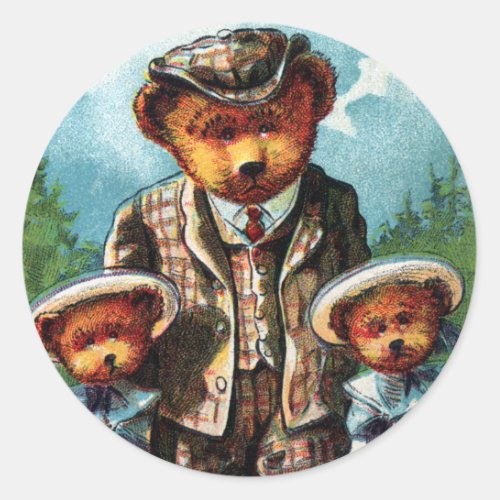 Proud Papa Bear _ Letter P _ Vintage Teddy Bear Classic Round Sticker