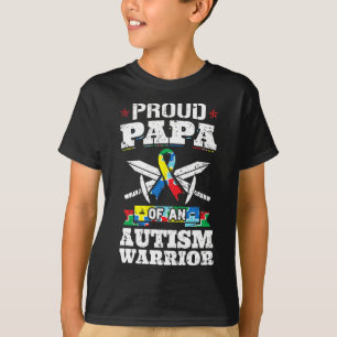 Proud Papa Of An Autism Warrior Awareness Ribbon F T-Shirt