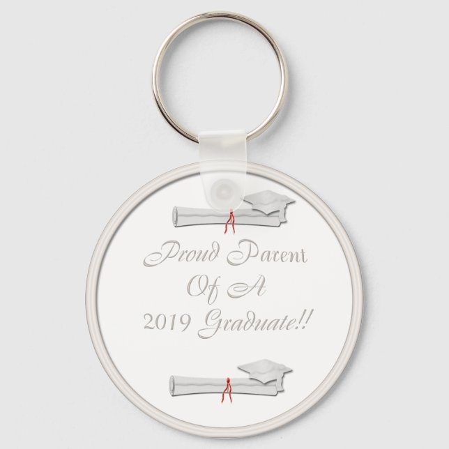 Proud Parent 2019 White Graduation Keychain (Front)